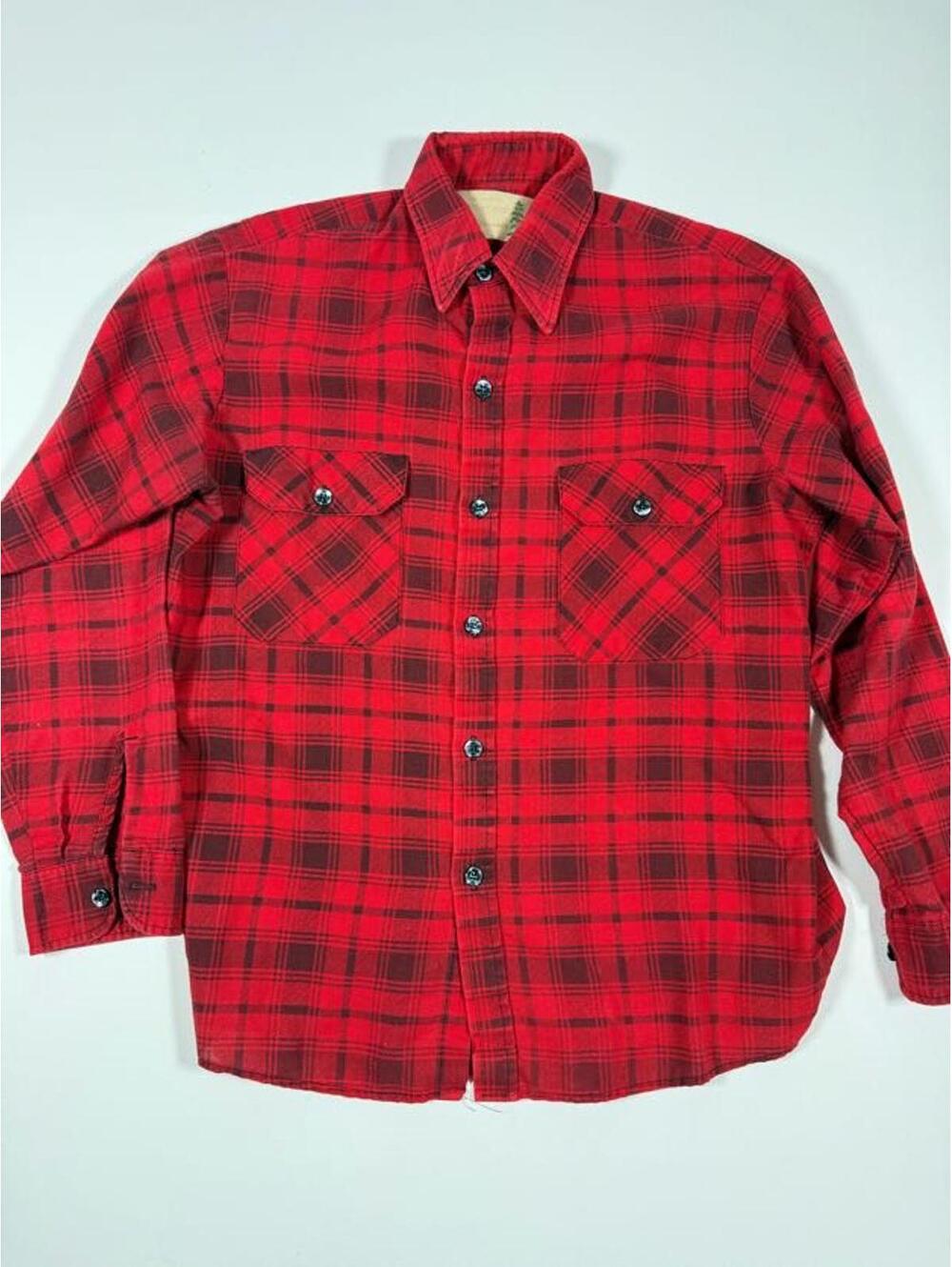 Fieldmaster Men's Red and Black Plaid Flannel Shirt Medium